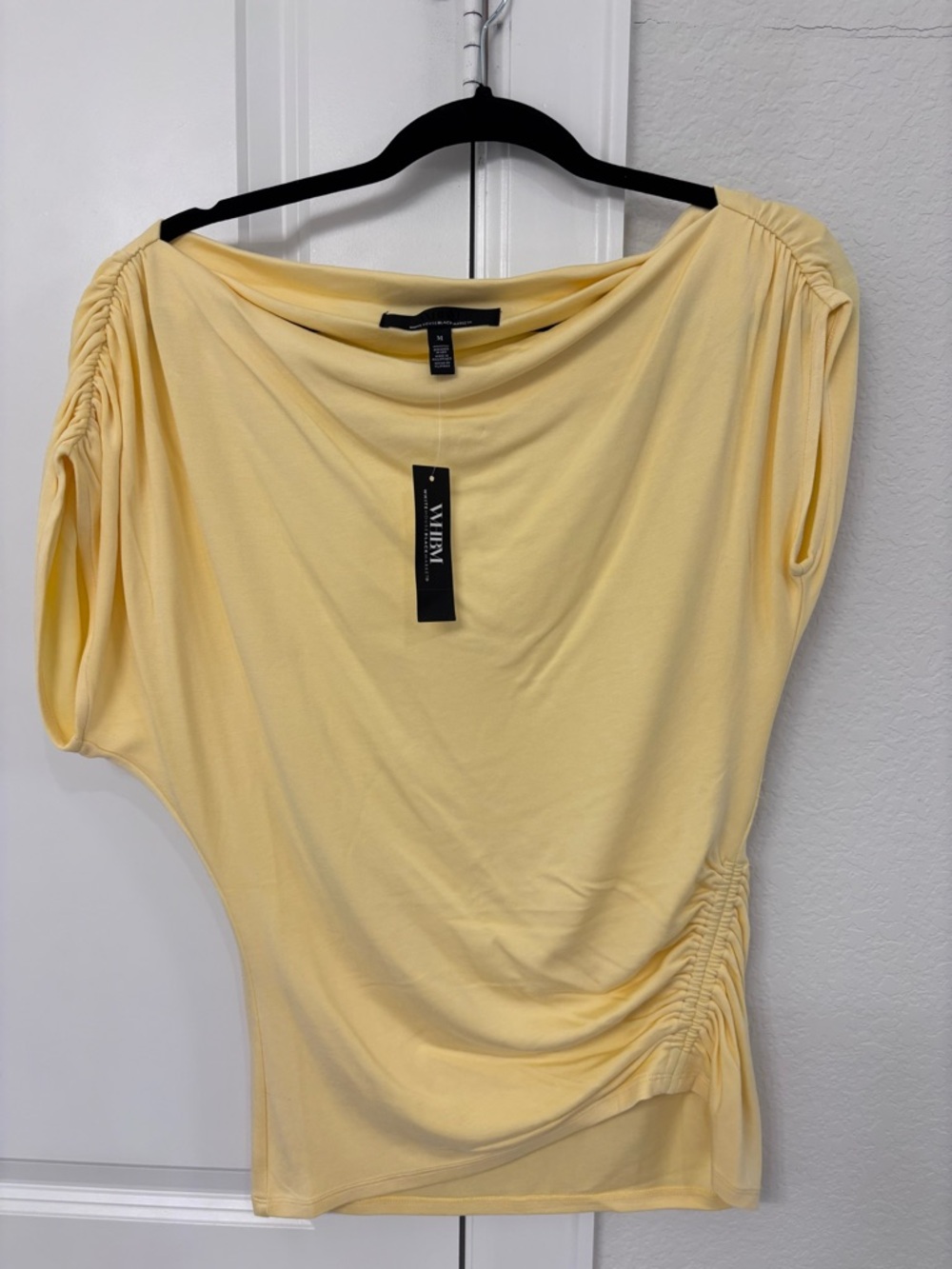 White House Black Market Pale Yellow Ruched Short Sleeve Top